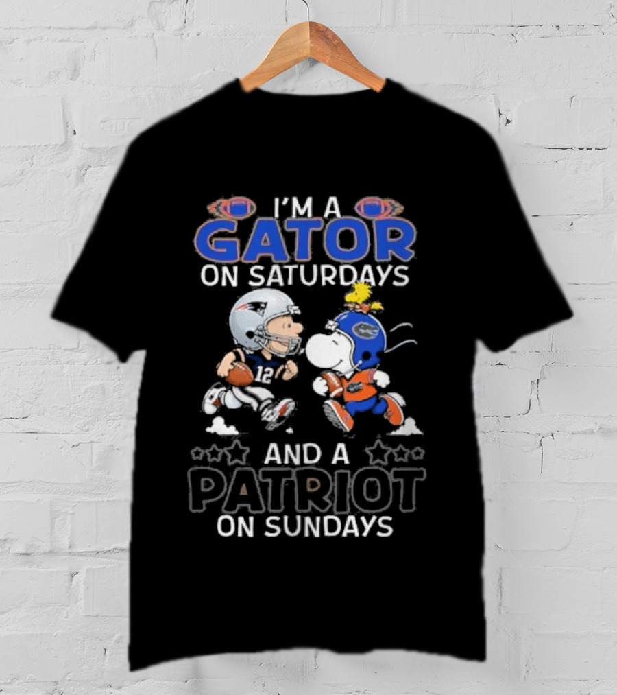 Charlie Brown Snoopy I'm A Gator On Saturdays And A Patriot On Sundays Football Fun T-Shirt