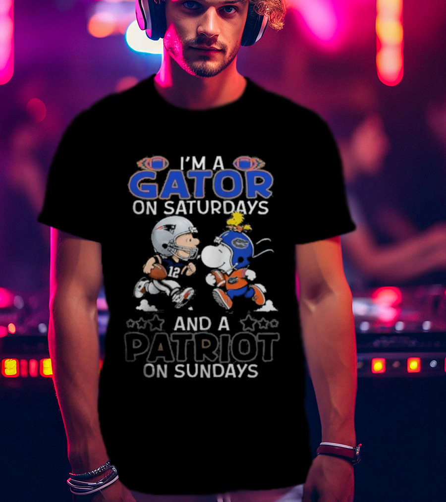 Charlie Brown Snoopy I'm A Gator On Saturdays And A Patriot On Sundays Football Fun T-Shirt