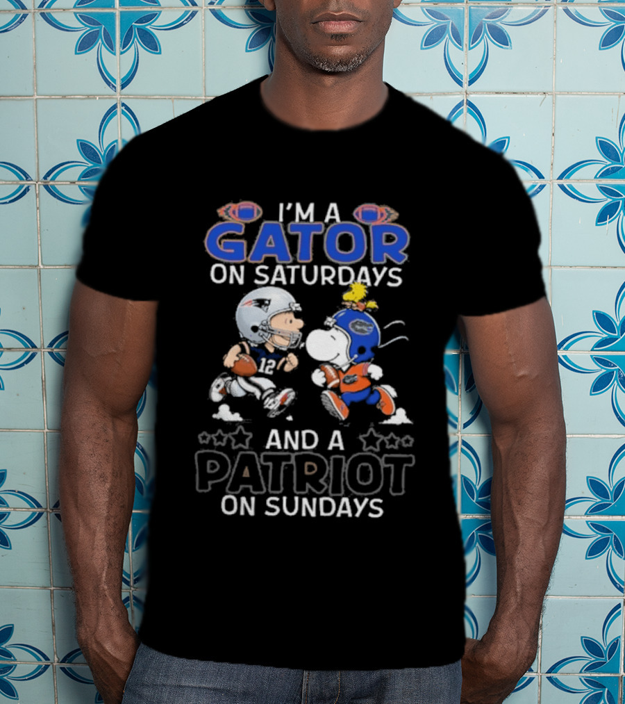 Charlie Brown Snoopy I'm A Gator On Saturdays And A Patriot On Sundays Football Fun T-Shirt