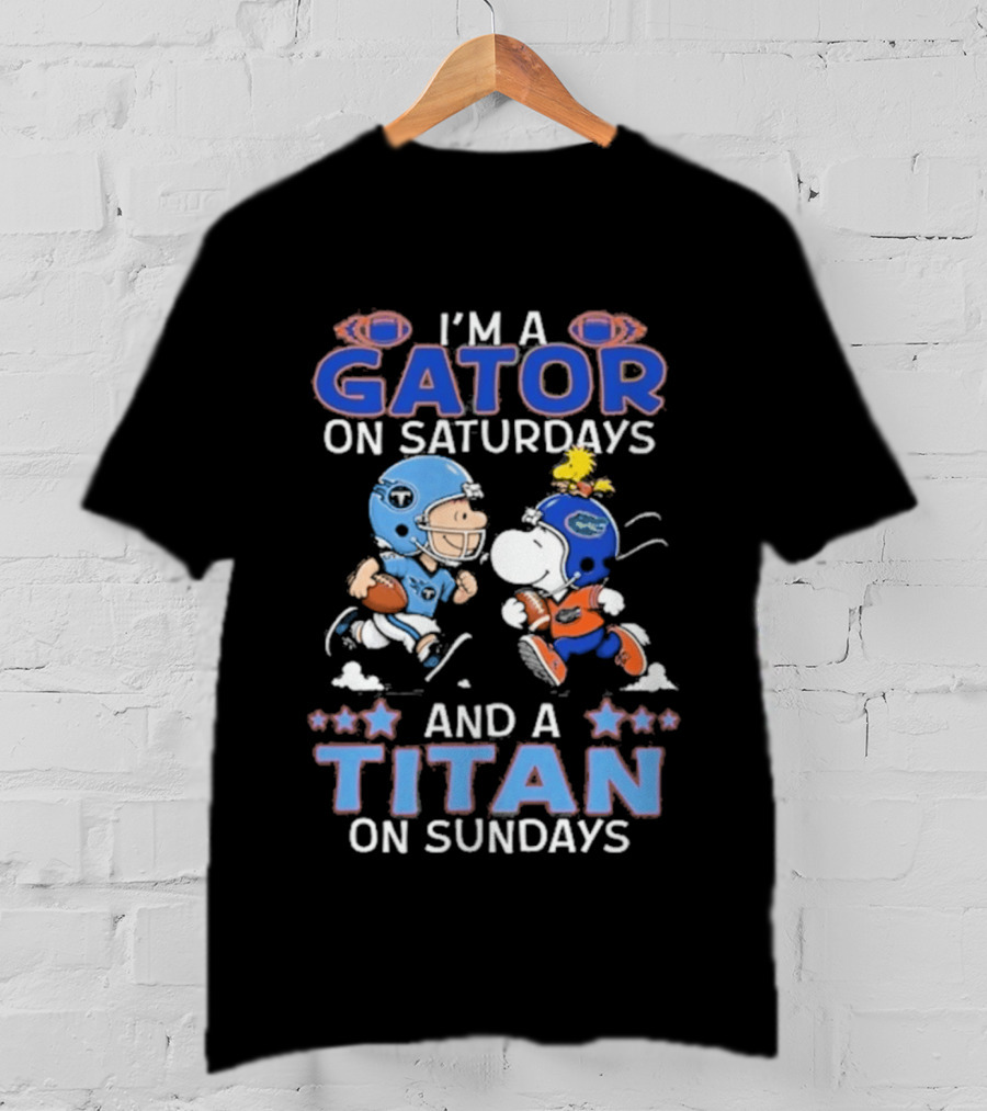 Charlie Brown Snoopy Gator Saturdays Titan Sundays Football T-Shirt