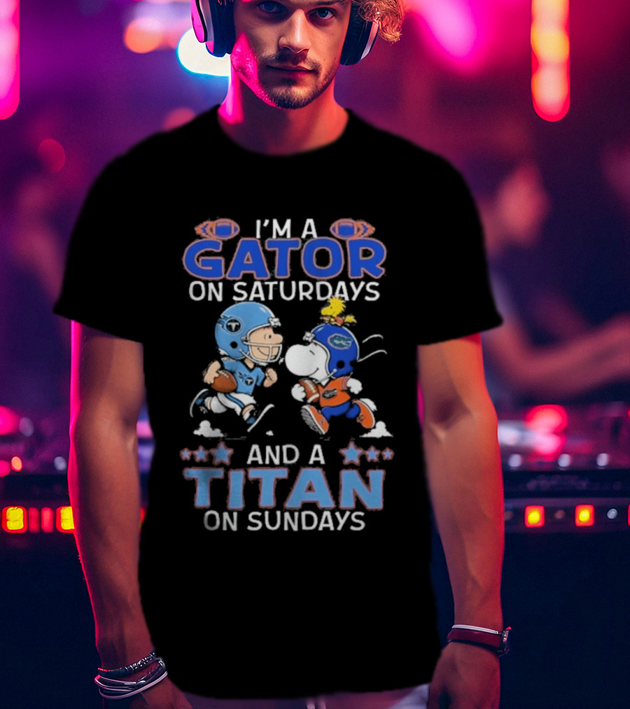 Charlie Brown Snoopy Gator Saturdays Titan Sundays Football T-Shirt