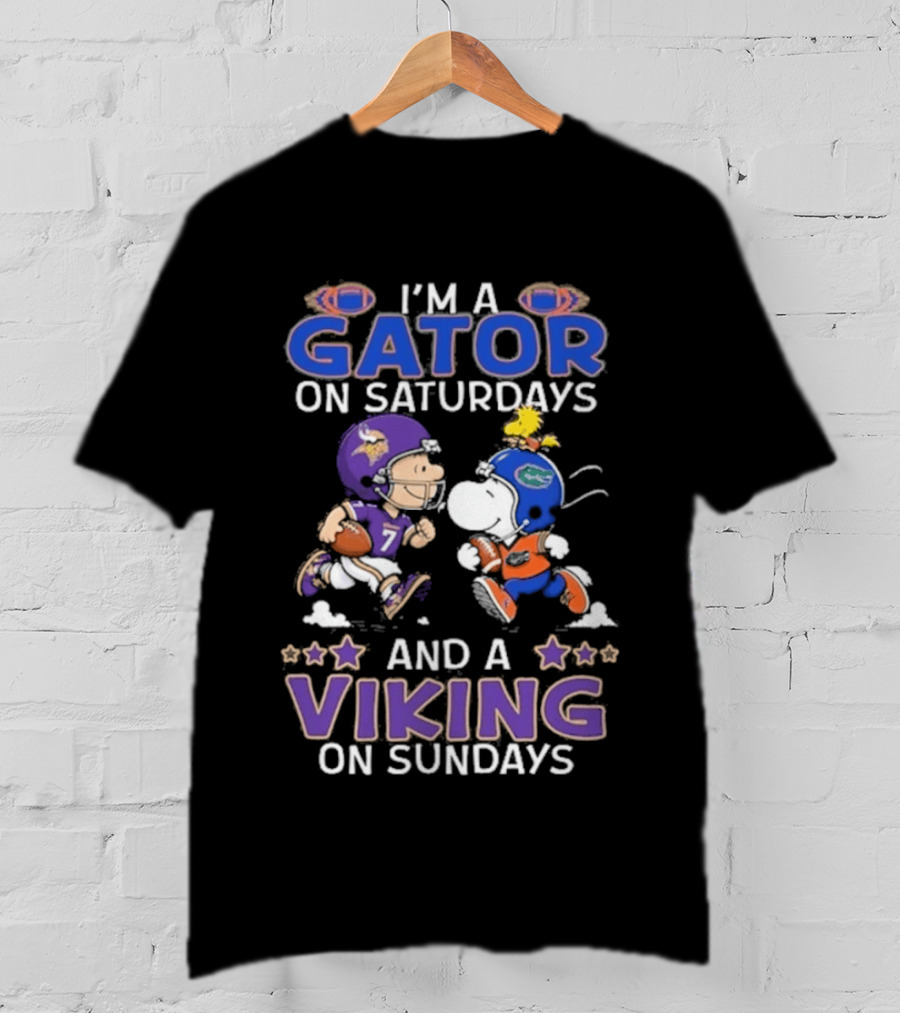 Charlie Brown Snoopy I'm A Gator On Saturdays Viking On Sundays Football Fun T-Shirt