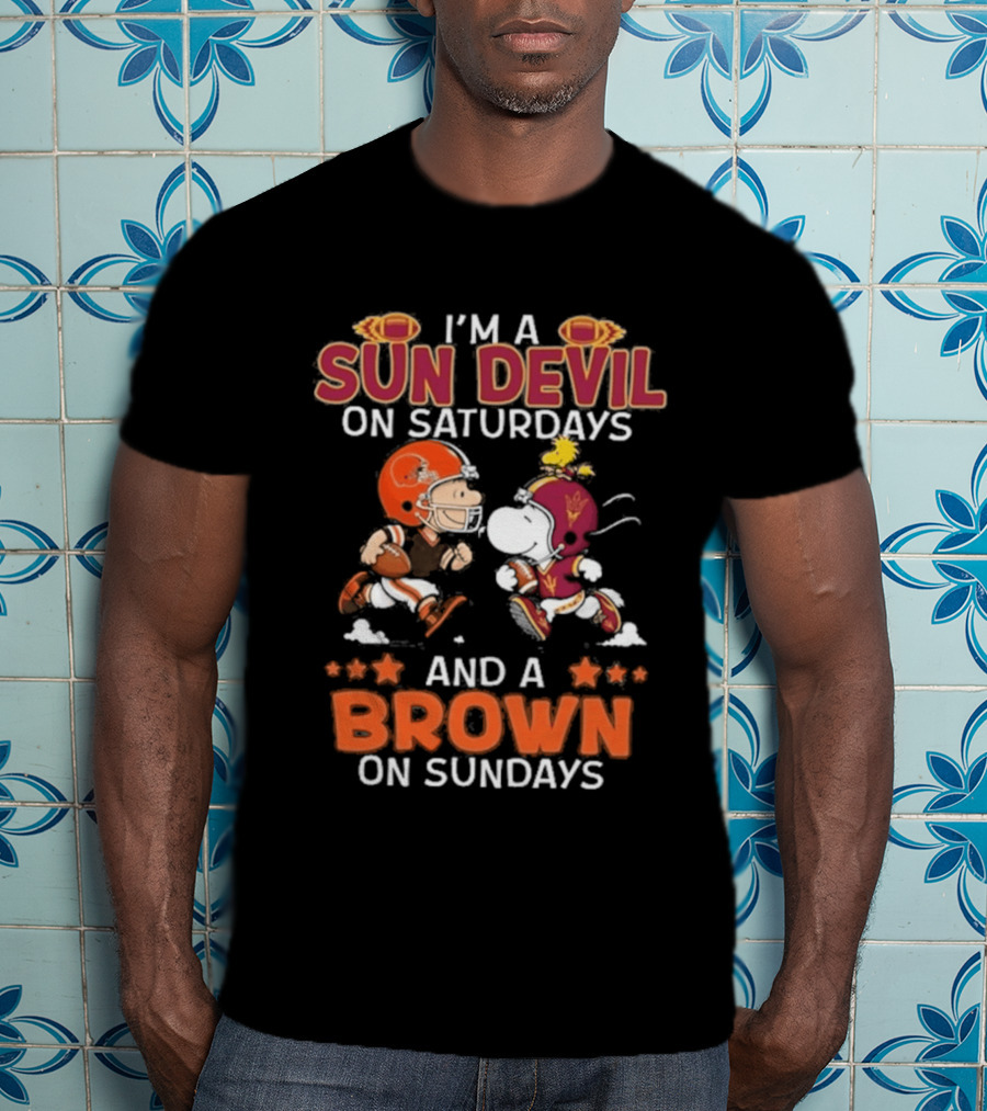 Charlie Brown Snoopy Sun Devil Saturdays Brown Sundays Football T-Shirt