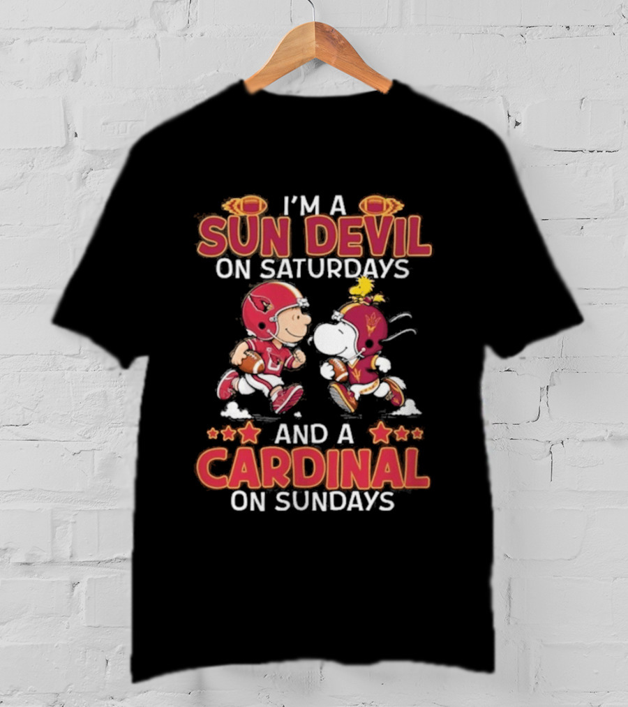 Charlie Brown Snoopy Sun Devil Saturdays Cardinal Sundays Football T-Shirt