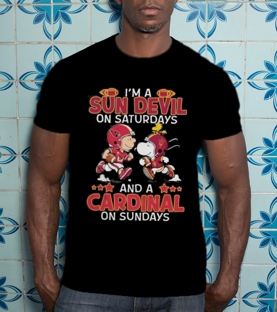 Charlie Brown Snoopy Sun Devil Saturdays Cardinal Sundays Football T-Shirt
