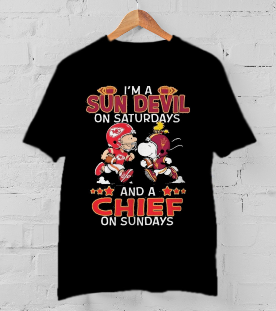 I'm A Sun Devil On Saturdays And A Chief On Sundays Charlie Brown And Snoopy T-Shirt