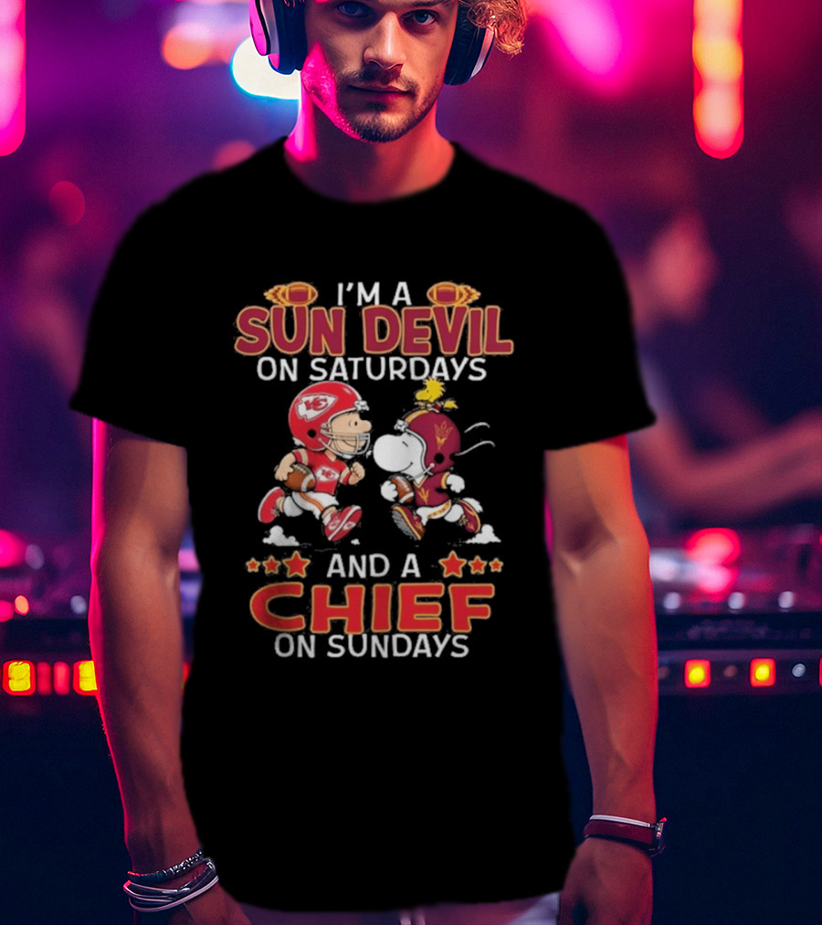 I'm A Sun Devil On Saturdays And A Chief On Sundays Charlie Brown And Snoopy T-Shirt