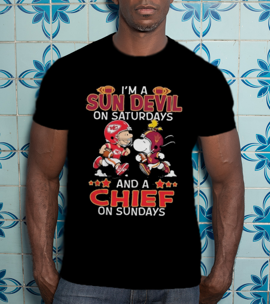 I'm A Sun Devil On Saturdays And A Chief On Sundays Charlie Brown And Snoopy T-Shirt