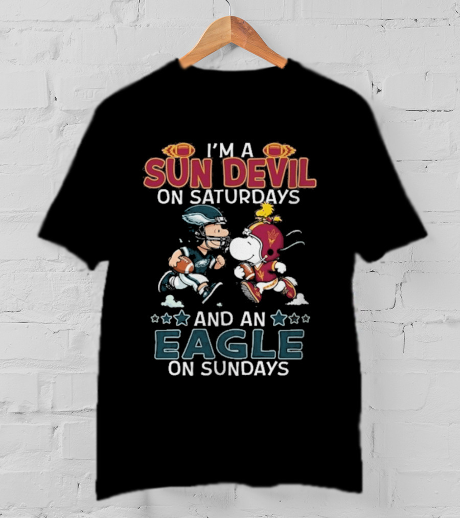 I'm A Sun Devil On Saturdays And An Eagle On Sundays Charlie Brown Snoopy T-Shirt