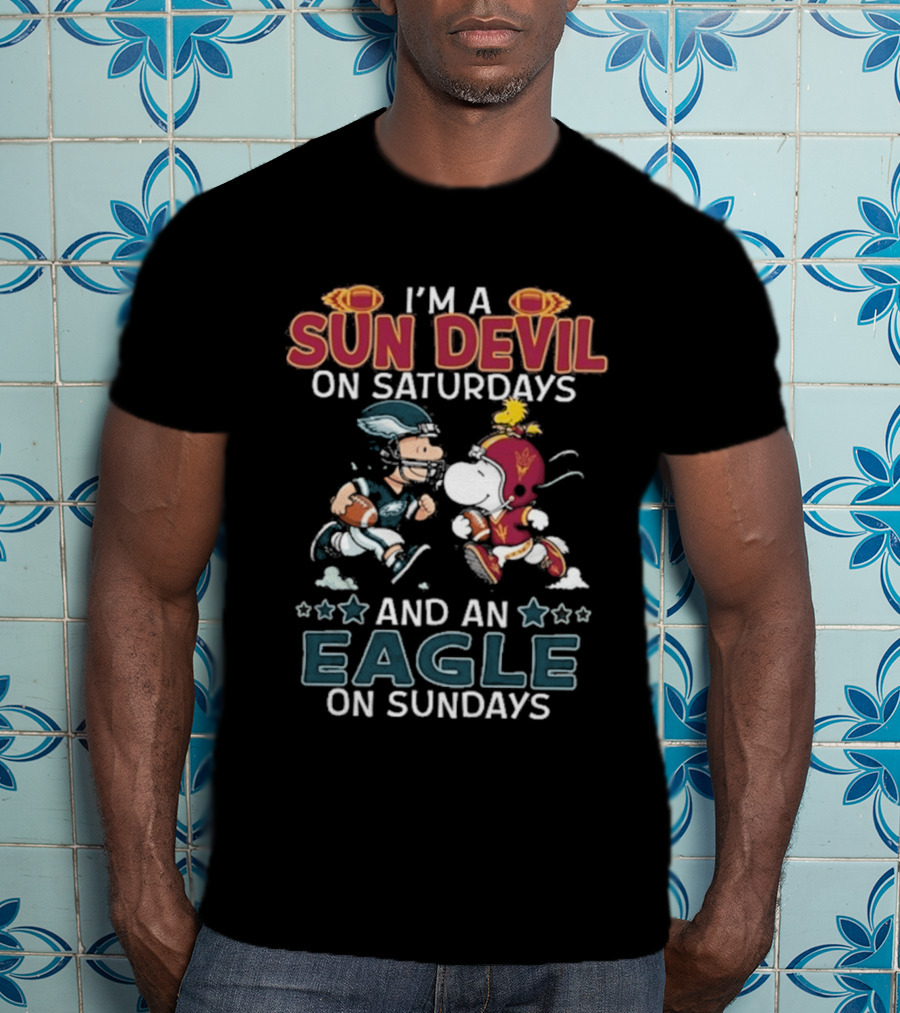 I'm A Sun Devil On Saturdays And An Eagle On Sundays Charlie Brown Snoopy T-Shirt