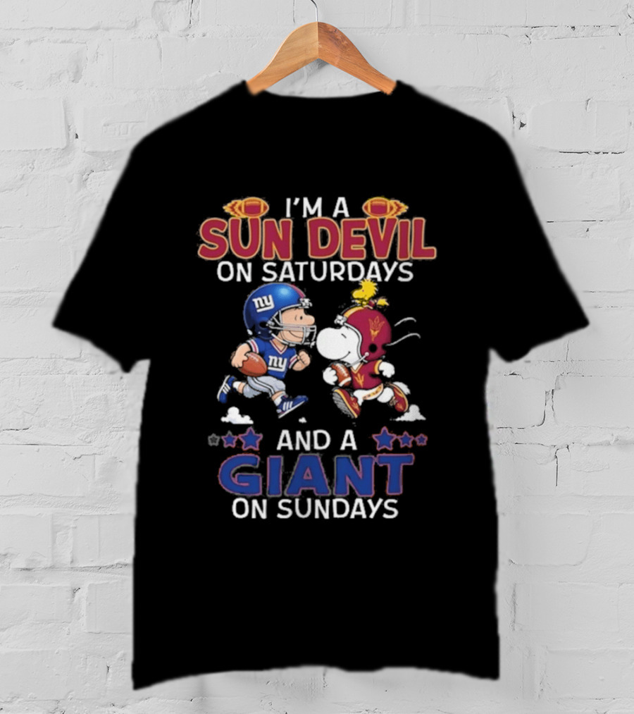 I'm A Sun Devil On Saturdays And A Giant On Sundays Charlie Brown And Snoopy Football T-Shirt