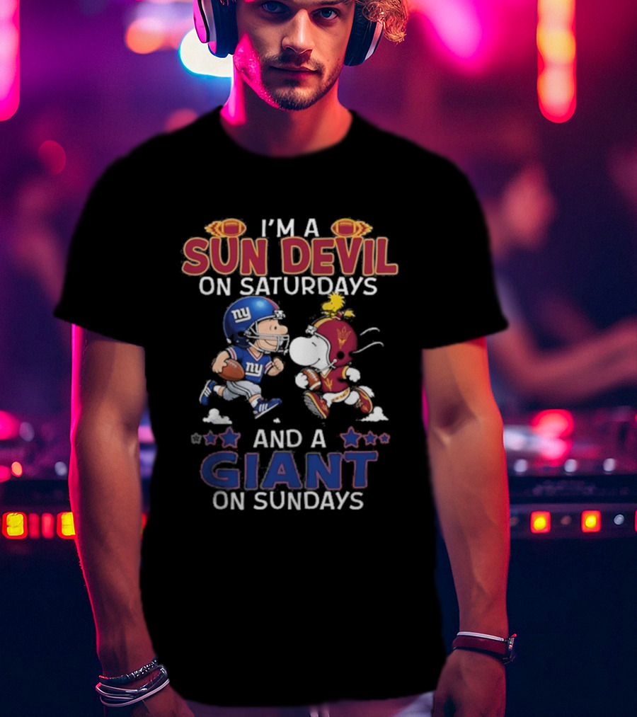 I'm A Sun Devil On Saturdays And A Giant On Sundays Charlie Brown And Snoopy Football T-Shirt