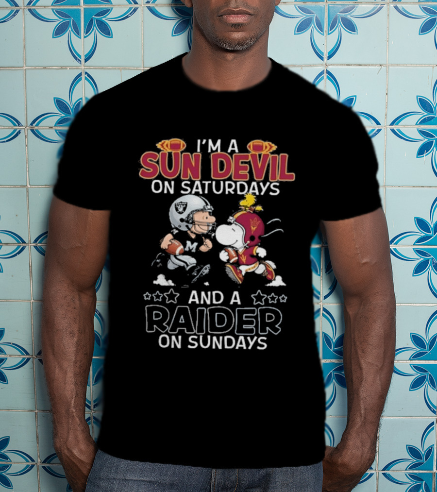 I'm A Sun Devil On Saturdays And A Raider On Sundays Charlie Brown Snoopy T-Shirt