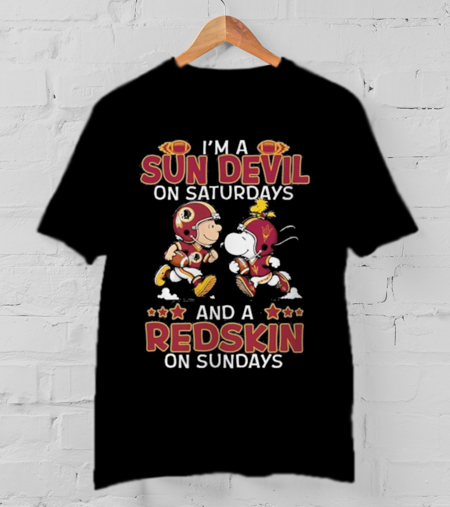 Charlie Brown Snoopy Sun Devil Saturday Redskin Sunday T-Shirt