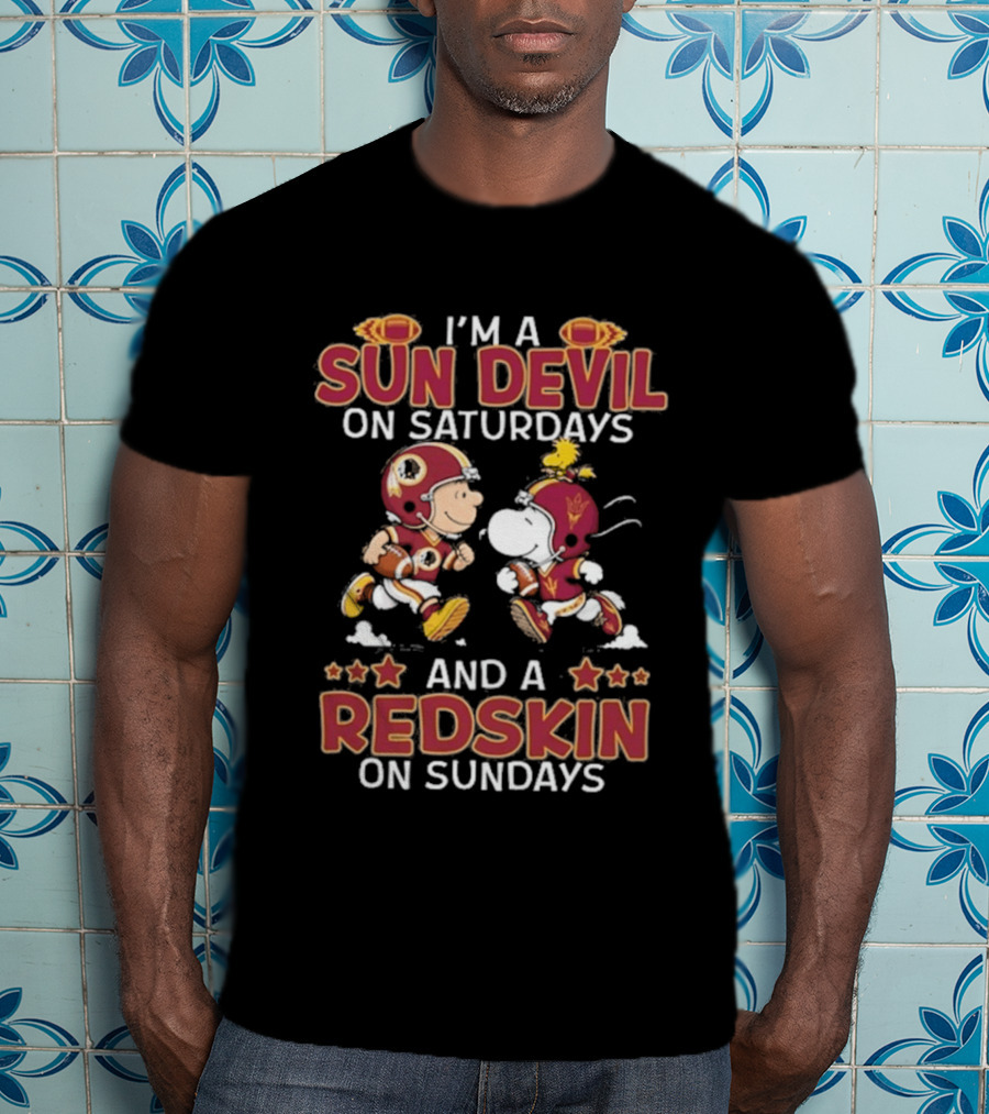 Charlie Brown Snoopy Sun Devil Saturday Redskin Sunday T-Shirt