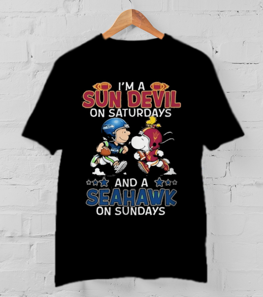 I'm A Sun Devil On Saturdays And A Seahawk On Sundays Charlie Brown Snoopy T-Shirt