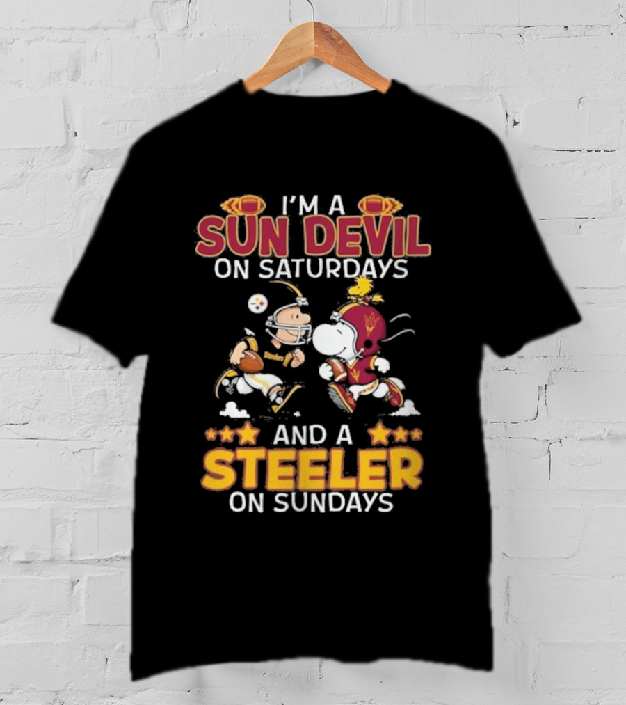 I'm A Sun Devil On Saturdays And A Steeler On Sundays Charlie Brown Snoopy Football T-Shirt