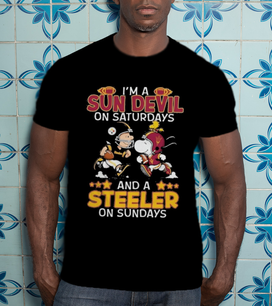 I'm A Sun Devil On Saturdays And A Steeler On Sundays Charlie Brown Snoopy Football T-Shirt