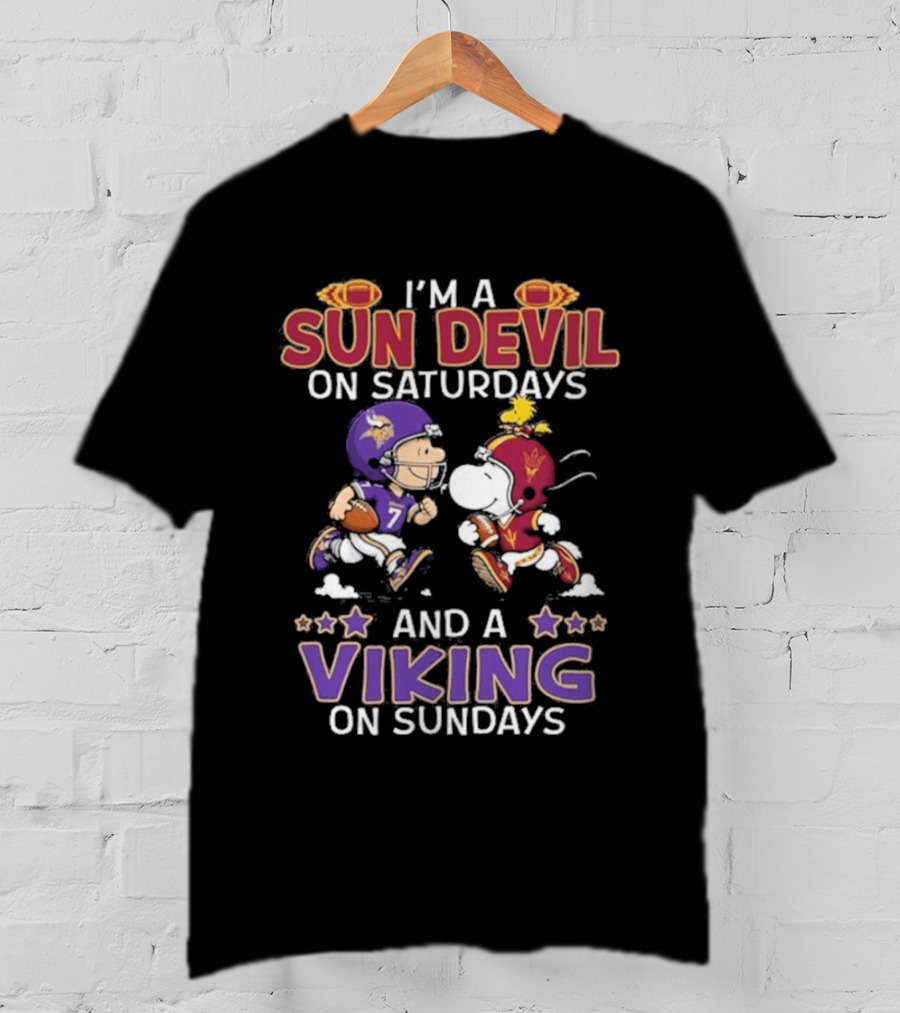 Charlie Brown Snoopy Sun Devil Saturdays Viking Sundays Peanuts Football T-Shirt