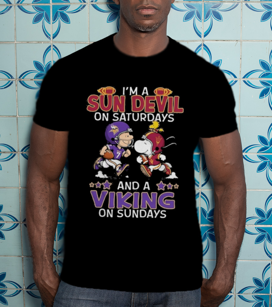 Charlie Brown Snoopy Sun Devil Saturdays Viking Sundays Peanuts Football T-Shirt