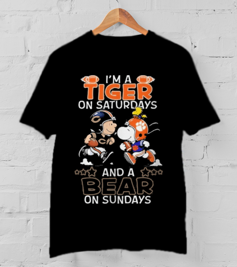 Charlie Brown Snoopy Tiger Saturdays Bear Sundays Football T-Shirt