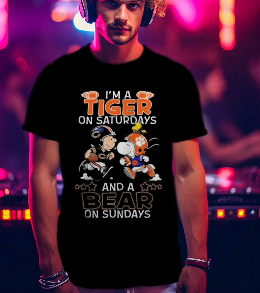 Charlie Brown Snoopy Tiger Saturdays Bear Sundays Football T-Shirt