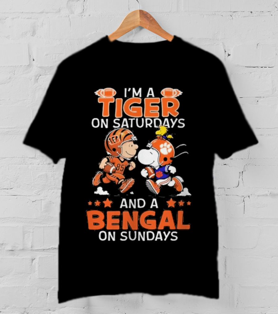 Charlie Brown Snoopy Tiger Saturdays Bengal Sundays Football T-Shirt