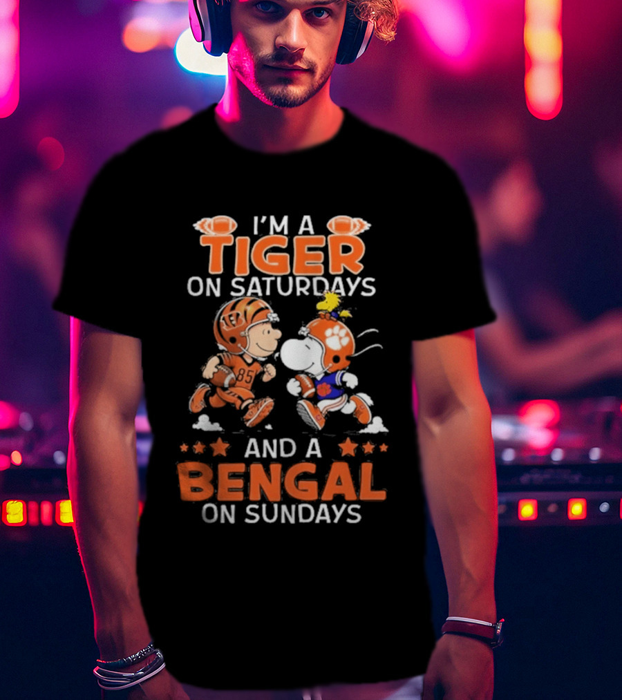Charlie Brown Snoopy Tiger Saturdays Bengal Sundays Football T-Shirt