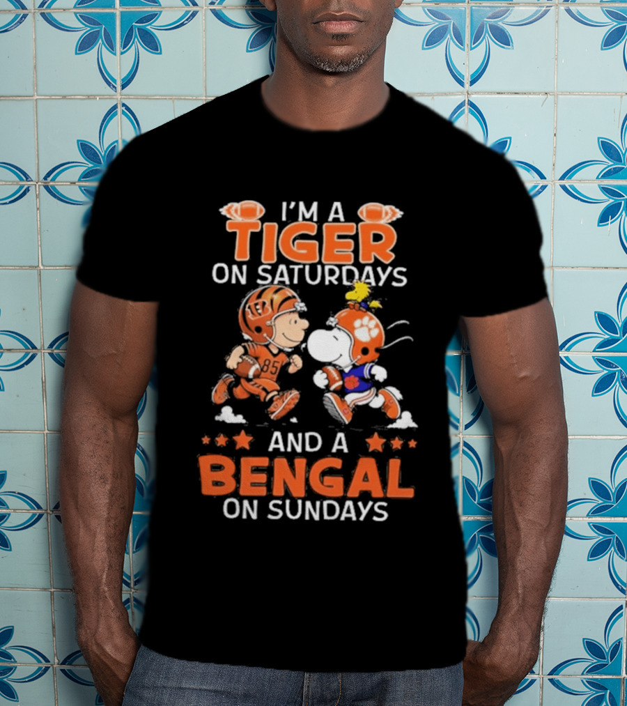Charlie Brown Snoopy Tiger Saturdays Bengal Sundays Football T-Shirt