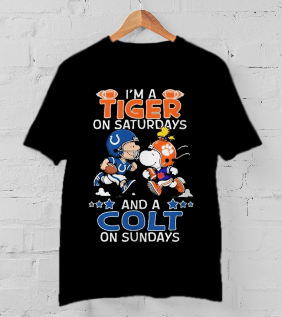 I'm A Tiger On Saturdays And A Colt On Sundays Charlie Brown Snoopy Football Teams T-Shirt
