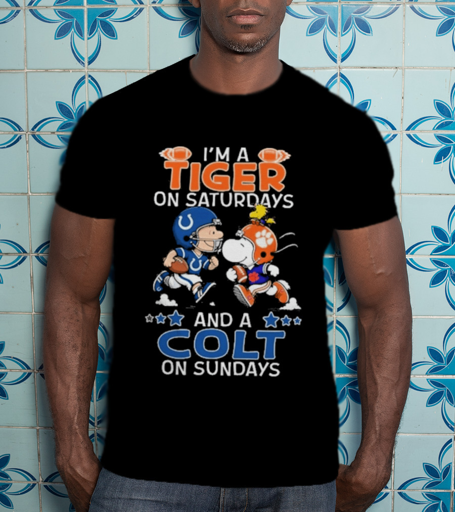 I'm A Tiger On Saturdays And A Colt On Sundays Charlie Brown Snoopy Football Teams T-Shirt