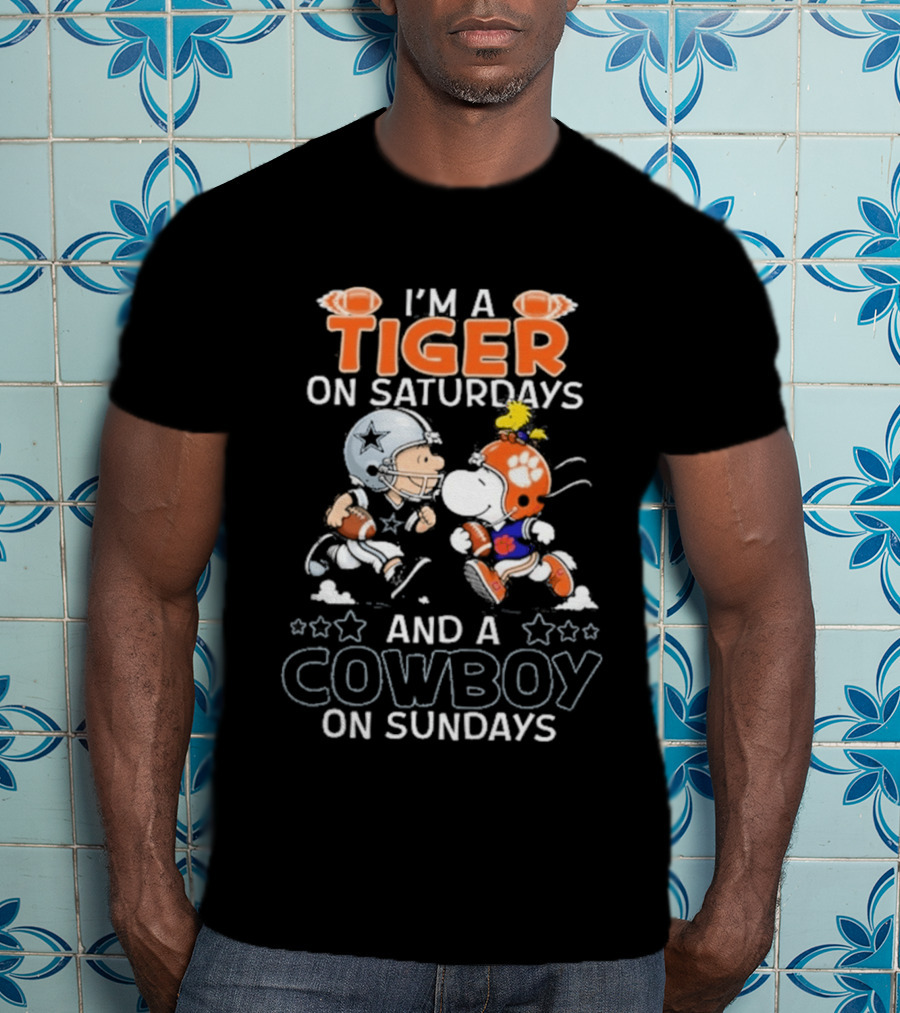 I'm A Tiger On Saturdays And A Cowboy On Sundays Charlie Brown And Snoopy Football T-Shirt