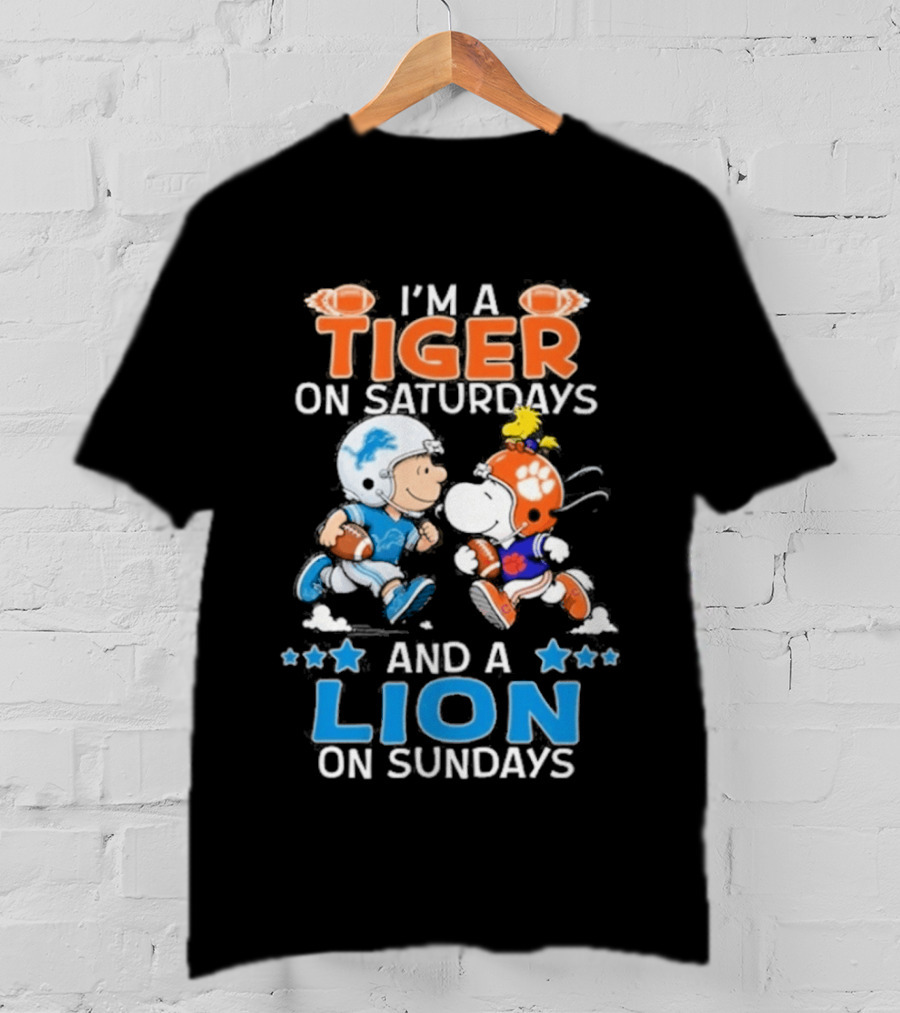 I'm A Tiger On Saturdays And A Lion On Sundays Featuring Snoopy And Charlie Brown Football T-Shirt