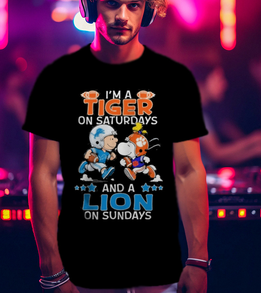 I'm A Tiger On Saturdays And A Lion On Sundays Featuring Snoopy And Charlie Brown Football T-Shirt