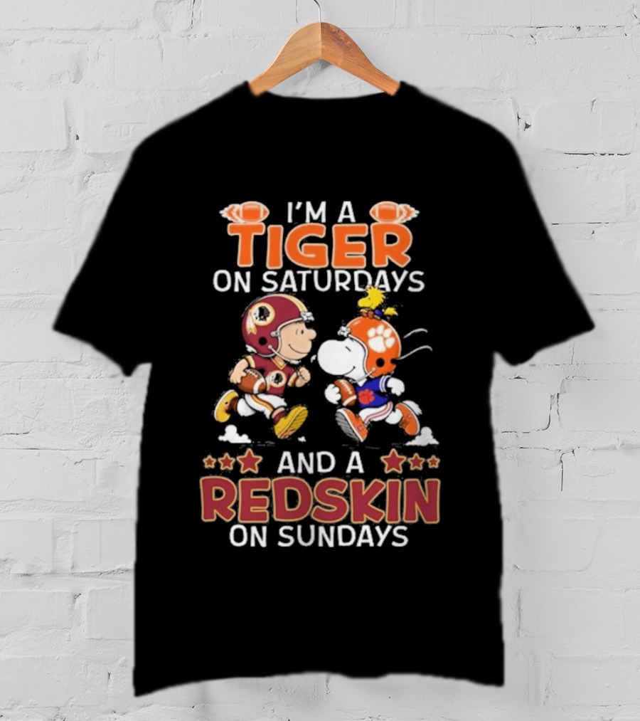 Charlie Brown Snoopy Tiger Saturdays Redskin Sundays Sports T-Shirt