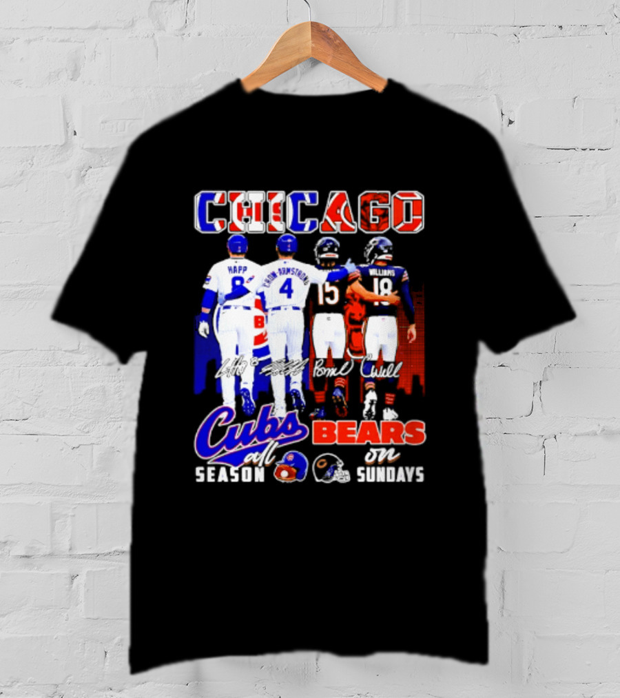 Chicago Cubs Happ And Bote Bears Fields And Moore Signature Skyline Sundays All Season T-Shirt