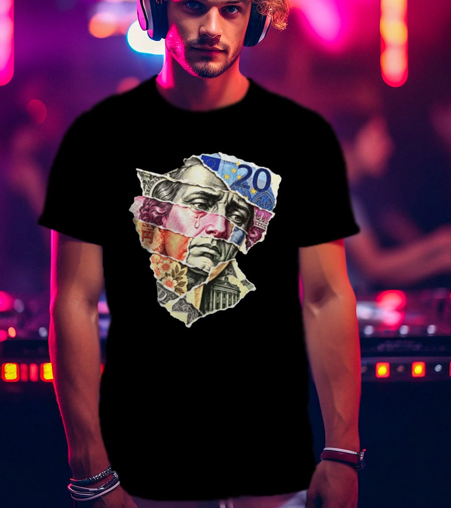 Benjamin Franklin Quote Sad Dollar Currency Collage Art Euro Note T-Shirt