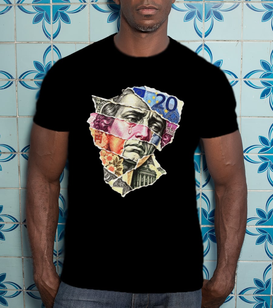 Benjamin Franklin Quote Sad Dollar Currency Collage Art Euro Note T-Shirt