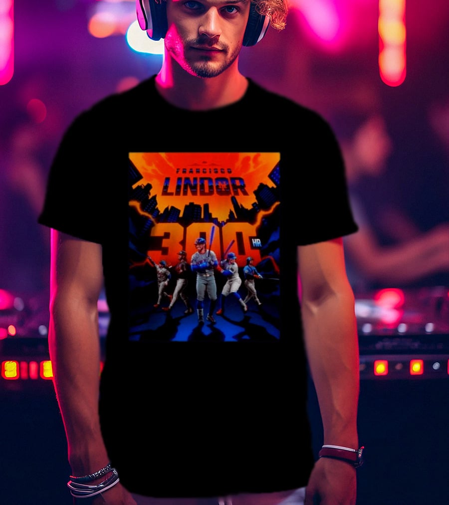 Francisco Lindor 300 HR Achievement Mets Skyline Celebration T-Shirt