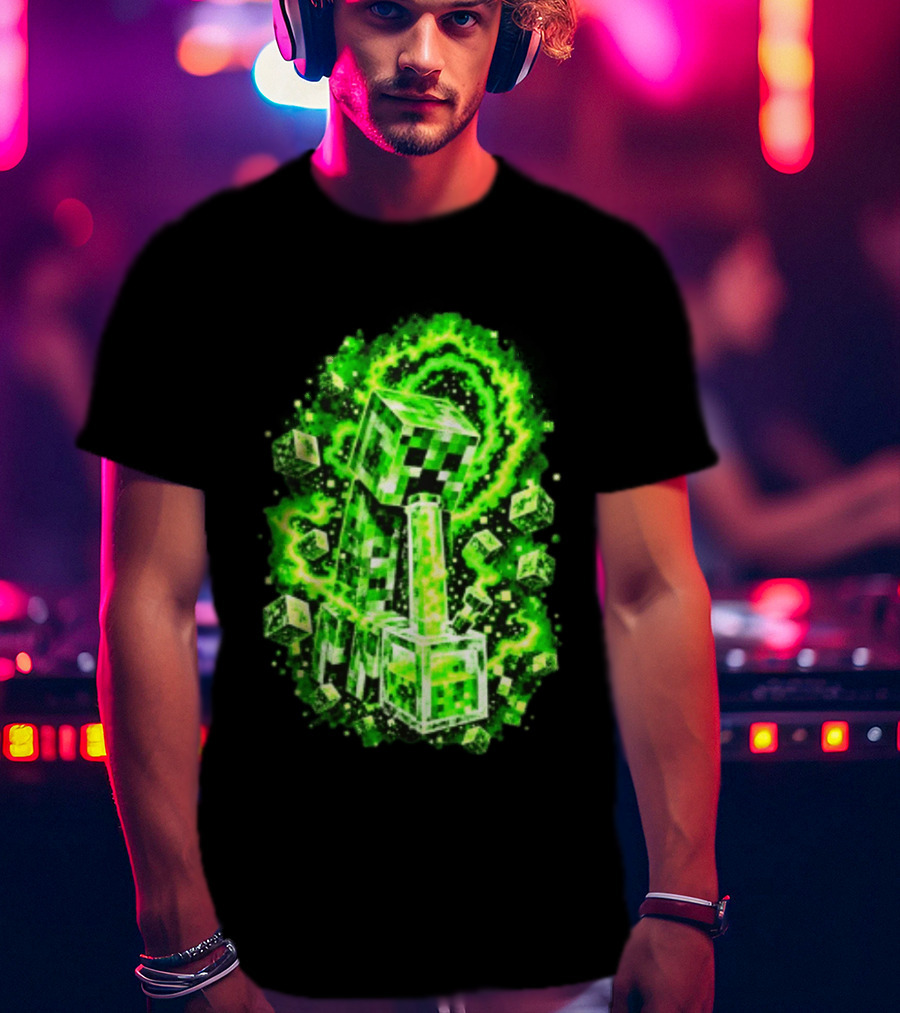 Minecraft Creeper Green Bong Pixel Explosion T-Shirt