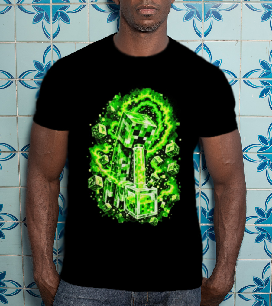 Minecraft Creeper Green Bong Pixel Explosion T-Shirt