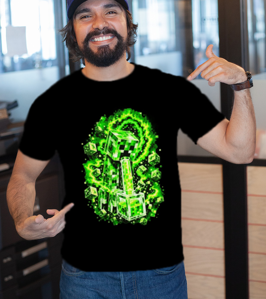 Minecraft Creeper Green Bong Pixel Explosion T-Shirt