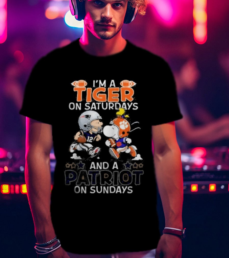 Charlie Brown Snoopy I'm A Tiger On Saturdays And A Patriot On Sundays T-Shirt