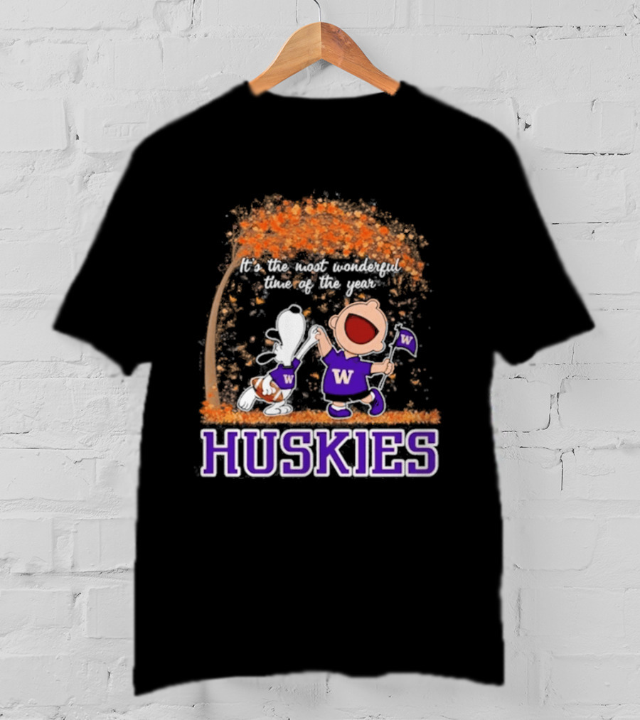 Washington Huskies Snoopy Charlie Brown Autumn 2026 Most Wonderful Time T-Shirt