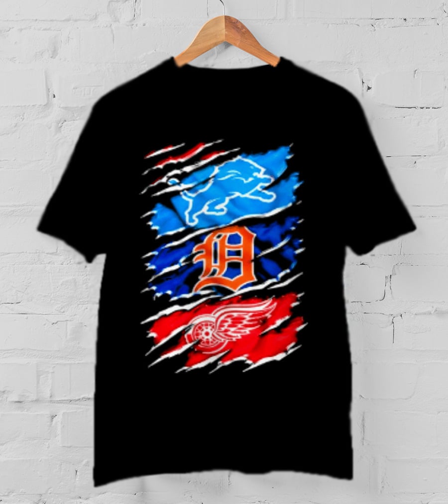 Detroit Lions Tigers Red Wings Scratch Mashup T-Shirt