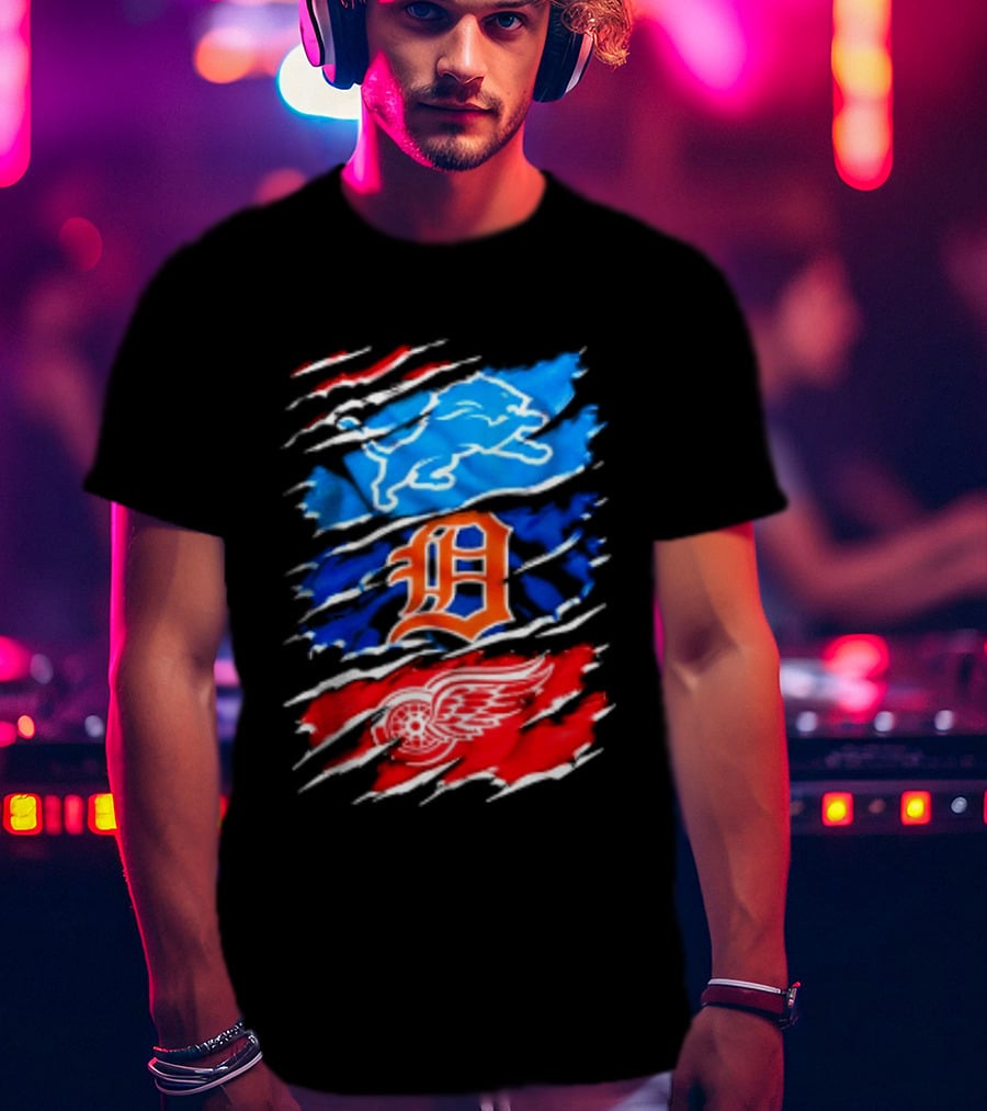 Detroit Lions Tigers Red Wings Scratch Mashup T-Shirt