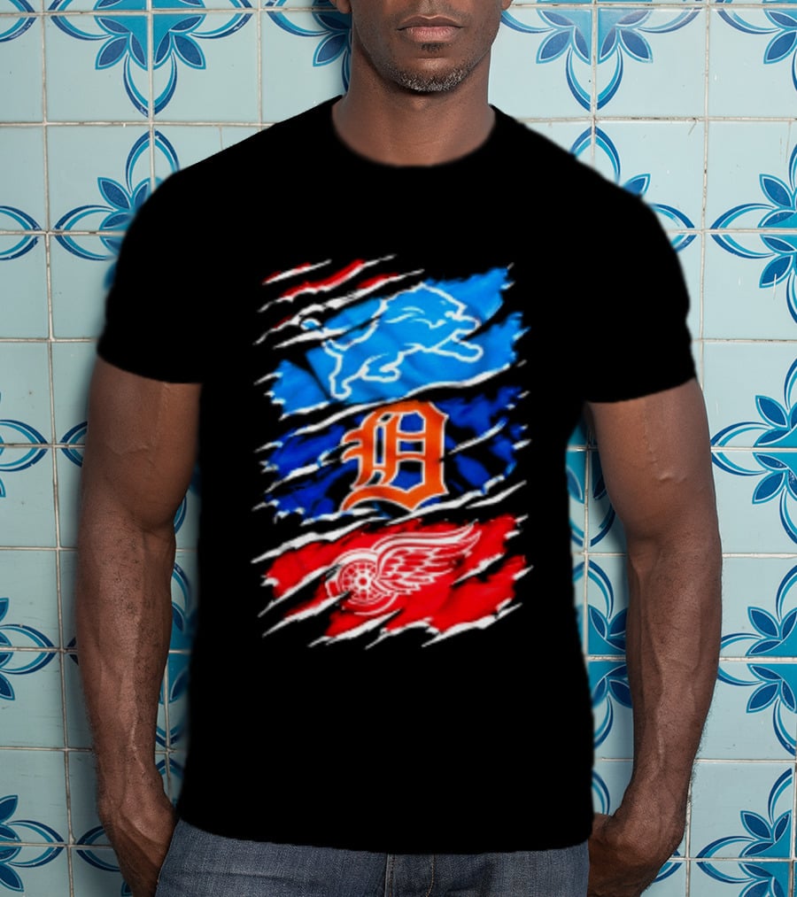Detroit Lions Tigers Red Wings Scratch Mashup T-Shirt