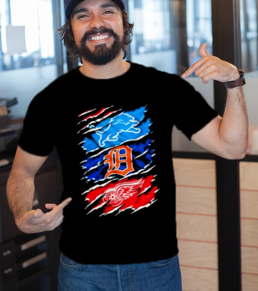 Detroit Lions Tigers Red Wings Scratch Mashup T-Shirt