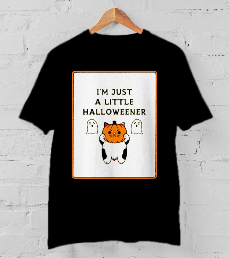 I'm Just A Little Halloweener Cat Holding Pumpkin Face With Ghosts T-Shirt