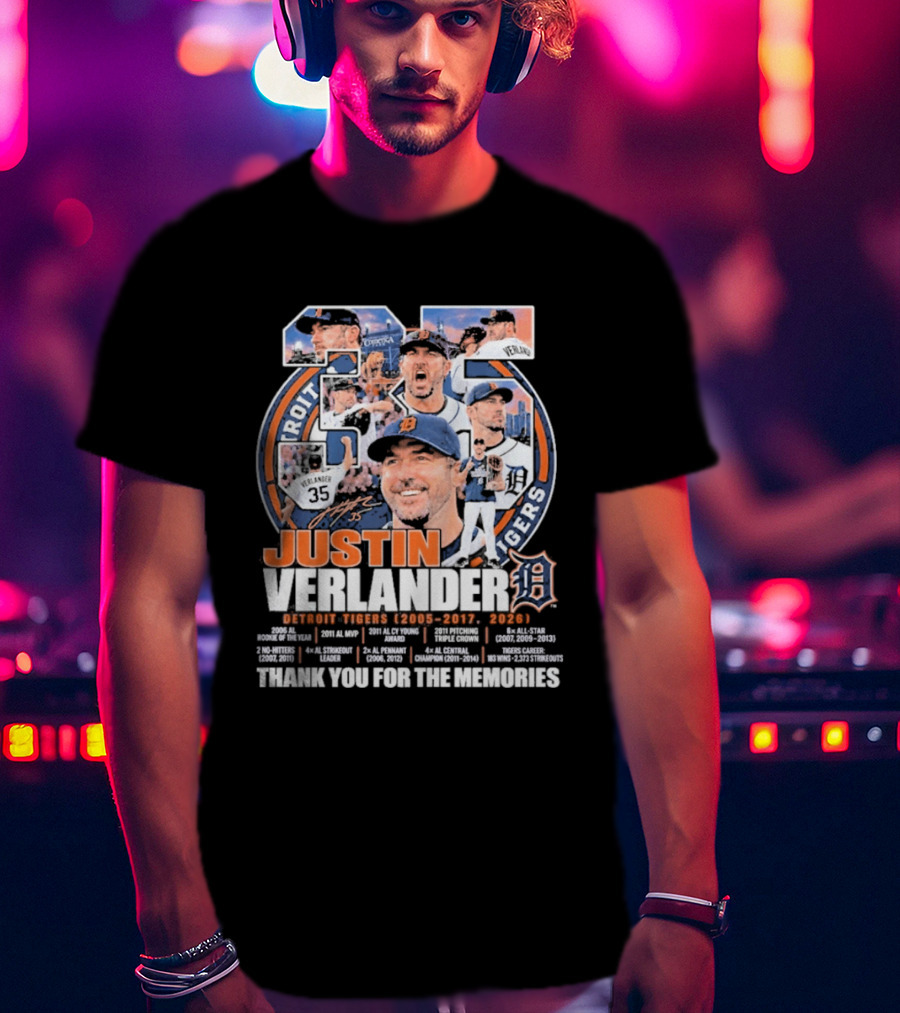 Justin Verlander Detroit Tigers 35 Thank You For The Memories 2005 2017 2026 T-Shirt
